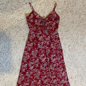 Lace Up Red Paisley Bandana Print Maxi Dress